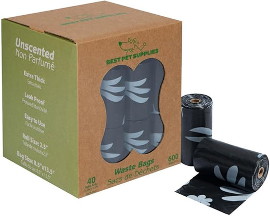 Best Pet Supplies Poop Bags for Dogs, 50% Post-Consumer Recycled Content dog waste bags on rolls, fits all poop bag holders for leashes - Black, 600 Count, Unscented
