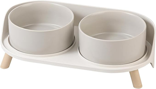Elevated Ceramic Dog Bowl Set - Double Dog Feeding Bowls with Stand Splash Proof - Raised Dishes for Food and Water - Ideal for Small to Medium Dogs - 2 x 850 ml - 28.74 oz