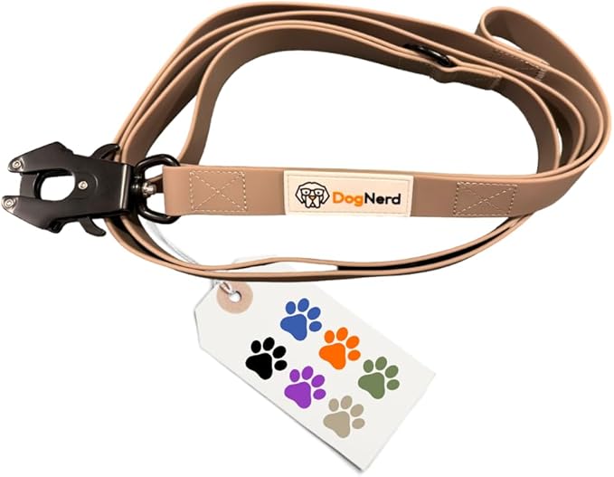 6ft Military Tan Dual Handle Silicone Tactical Dog Leash for Medium, Large, Giant, Police Breeds | Quick Release Carabiner | Coated Nylon Heavy Duty | Strong Puller | Training Leashes