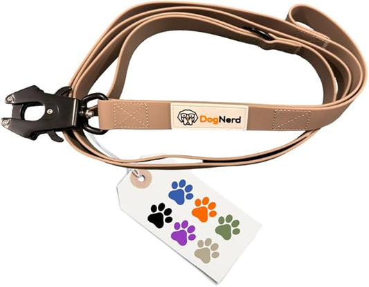 6ft Military Tan Dual Handle Silicone Tactical Dog Leash for Medium, Large, Giant, Police Breeds | Quick Release Carabiner | Coated Nylon Heavy Duty | Strong Puller | Training Leashes