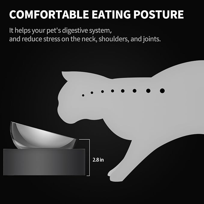 PETKIT 304 Stainless Steel Elevated Cat Bowls&Dog Bowls,Raised Cat Food and Water Bowl Set, Non-Slip, Anti Vomiting 15°Tilted Cat Small Animal Plate