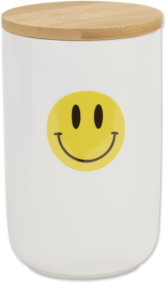 Bone Dry Ceramic Pet Treat Canister with Bamboo Lid, Dishwasher Safe, Countertop Storage, Keep Dog & Cat Treats Safe & Dry, 4x6.5", Smiley Face