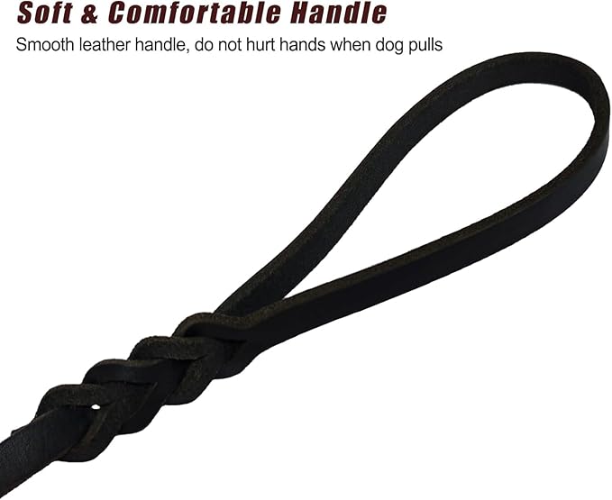LWBMG Leather Dog Leash 4ft x 1/2 inch, Leather Dog Leash for Small Dogs, Strong Sturdy Genuine Leather Braided Dog Leash, Soft and Comfortable Leather Training Leash for Small Medium Dogs Black
