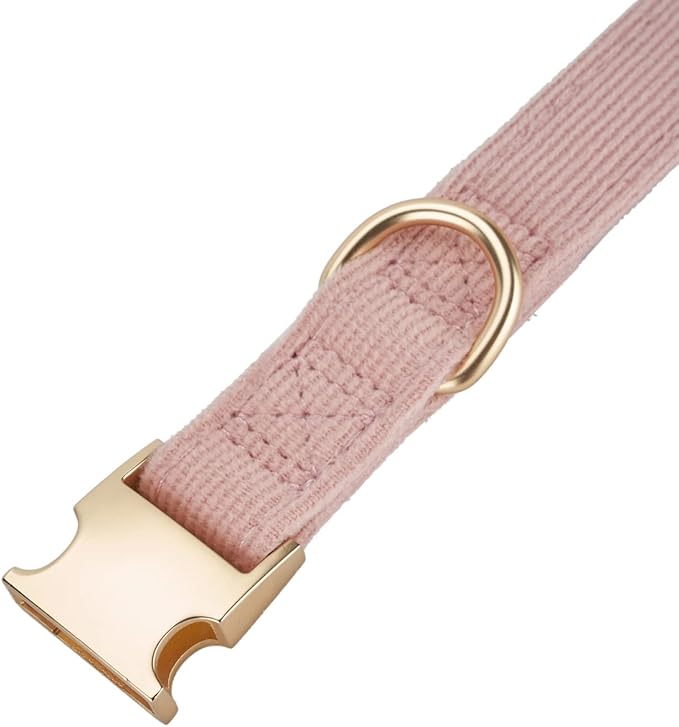 Soft Corduroy Fibric Dog Collar with High Grade Metal Buckle, for Small Dogs(Light Pink,Small:10-15")