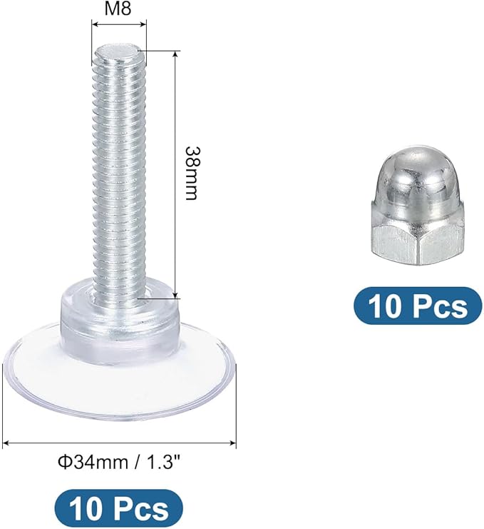 UXCELL 10 Pack Clear PVC Zinc Alloy Suction Cups, 34mm/1.3" Dia, M8 x 38mm Screw, Window Bathroom Door Glass Wall Car Sun Shade