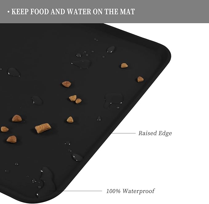 Waterproof Pet Feeding Mat with High Raised Edges, Heavier and Thicker Placemats for Cat Dog Water Bowl with BPA Free, Dogs Cats Food Mats for Messy Drinkers to Prevent Spill and Protect Floors