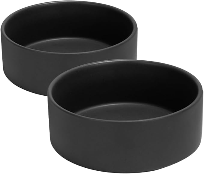 SPUNKYJUNKY 60OZ Ceramic Dog and Cat Bowl, Modern Cute Weighted Food Water Bowl for Replacement Black (2 Pack)