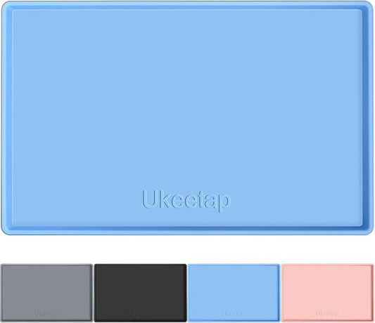 34" x 22" Extra Thick Waterproof Silicone Mat with Raised Edge, Under Sink Mat for Kitchen & Bathroom, Kitchen Cabinet Liner, Multi-Purpose for Storage & Protection, Blue