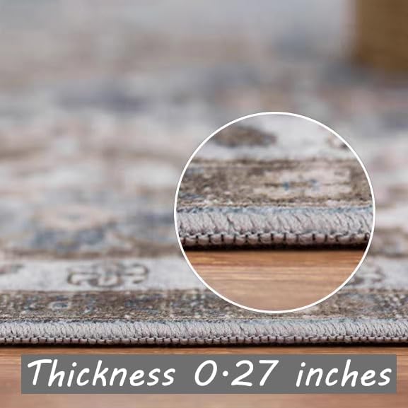 Washable Area Rug 4x6 Rugs for Living Room Retro Flowers Machine Non-Slip Bedroom Rug Vintage Trellis Throw Rug Distressed Carpet for Dining Room Office Carpet