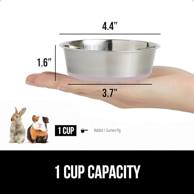 GORILLA GRIP Dog Bowls, Holds 1 Cup Each (8 fl oz), Heavy Duty Stainless Steel Food and Water Bowl for Feeding Dogs and Cats, Dishwasher Safe, Rust Resistant Metal, BPA Free Rubber Base, Set of 2 Pink
