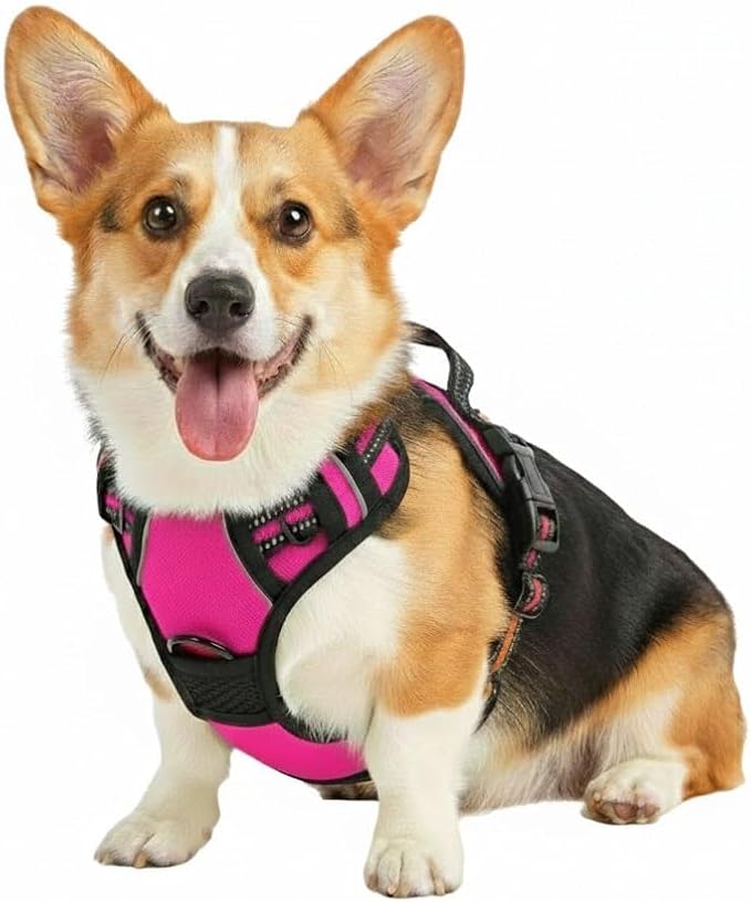 No Pull Dog Harness, Reflective Comfortable Vest Harness with Front & Back Easy Control Handle Adjustable Soft Padded Pet Vest for Small to Large Dogs(Rose,S)