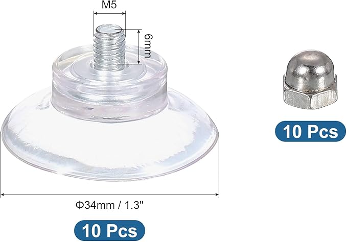 uxcell 10 Packs Suction Cups for Glass 34mm/1.3" Dia Clear PVC Window Glass Suction Sucker Pads with M5 x 6mm Screw for Window Bathroom Door Glass Wall Car Sun Shade