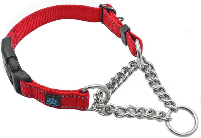 Max and Neo Stainless Steel Chain Martingale Collar - We Donate to a Dog Rescue for Every Collar Sold (Medium, RED)