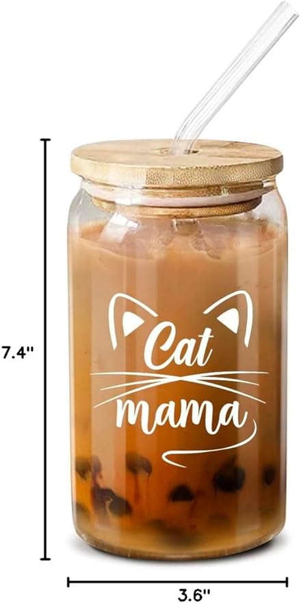 NewEleven Gifts For Cat Mom, Cats Lover - Cat Gifts For Women - Cute Kitten Stuff, Cats Themed Gift For Women - Cute Funny Gift For Her, Best Friend - 16 Oz Coffee Glass