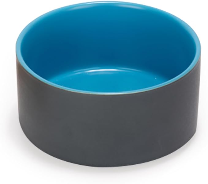 SPUNKYJUNKY 28.7OZ Ceramic Dog and Cat Bowl, Modern Cute Weighted Food Water Bowl for Replace Blue-Grey (1 Pack)
