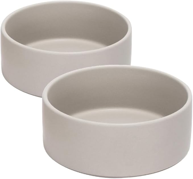 SPUNKYJUNKY 13.5OZ Ceramic Dog and Cat Bowl, Modern Cute Weighted Food Water Bowl for Replacement Grey (2 Pack)