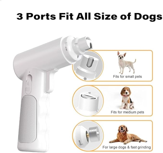 Electric Dog Nail Grinder - Super Quiet Low Vib with 2 LED Lights | USB Rechargeable Plug-in 3 Speeds | FCC Compliant | Painless Grooming for S/M/L Dogs & Cats