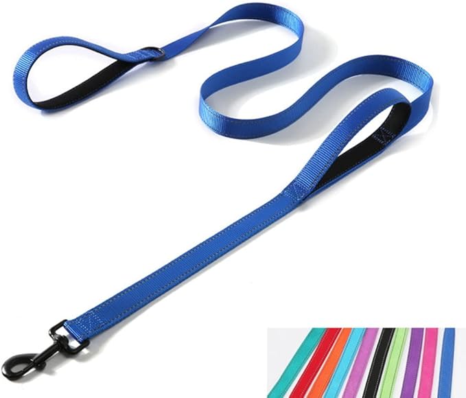 Reflective Nylon Dog Leash Heavy Duty, Two Handles with Padded for Extra Control Outside Durable Training Lead for Small Medium Large Breed Pet Dogs, 6ft Long 1-inch Width, Dark Blue