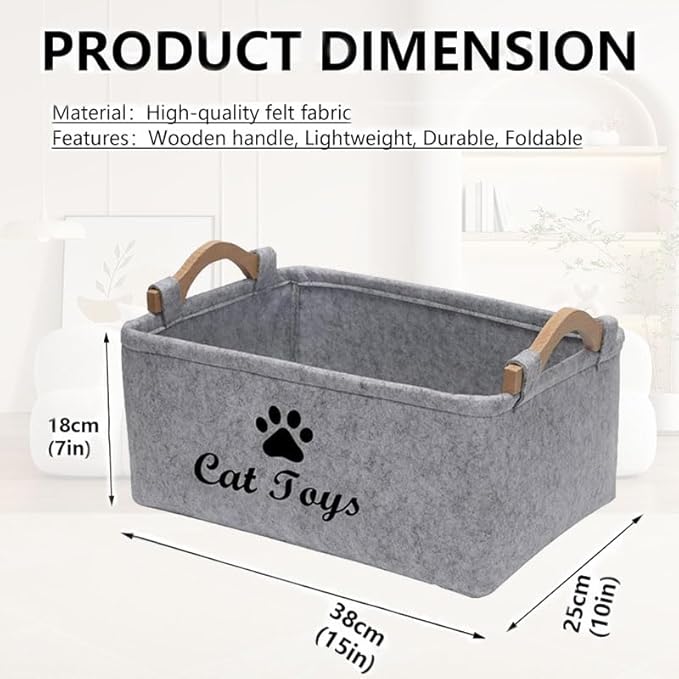 CozyCove Felt pet Toy Box Collapsible Pet Supplies Storage Basket cat toy box storage basket chest organizer, Fabric Storage Bin for Organizing Pet Toys, Blankets, Leashes, and Food grey pet Toy Box