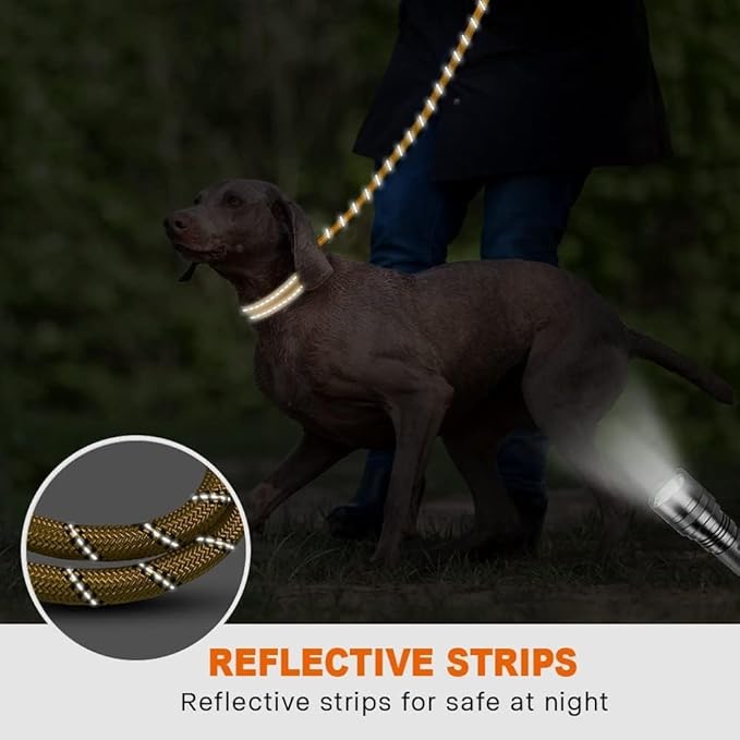 Taglory Rope Dog Leash 6 FT with Comfortable Padded Handle, Highly Reflective Threads Leash for Medium Large Dogs, 1/2 inch, Yellow