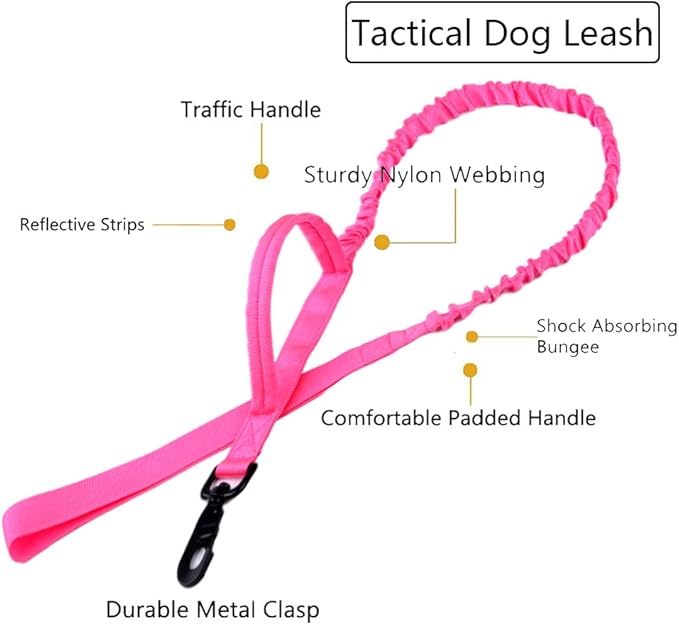 Xqpetlihai Tactical Dog Collar and Leash Set Adjustable Military Nylon Dog Collar with Control Handle and Heavy Duty Metal Buckle for Large Dogs（Pink S