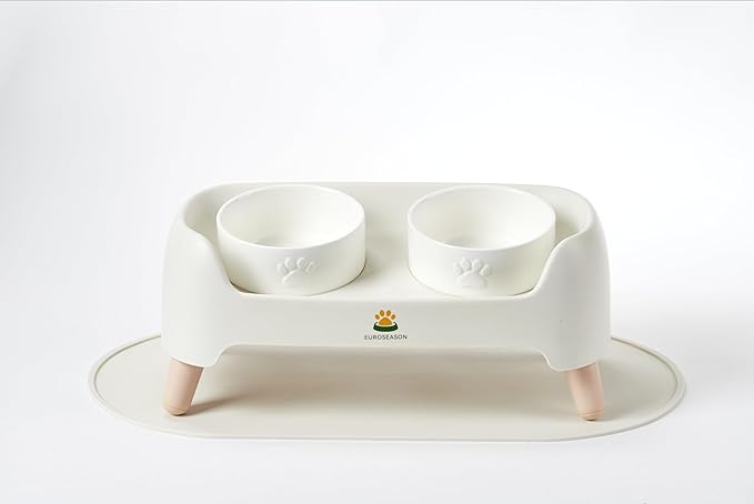 Premium Adjustable Height Ceramic Elevated Dog Bowl Set — Modern Ergonomic Raised Feeder for Small to Large Dogs | Luxury Non-Slip Tilted Stand, Easy to Clean Pet Feeding Station (White)