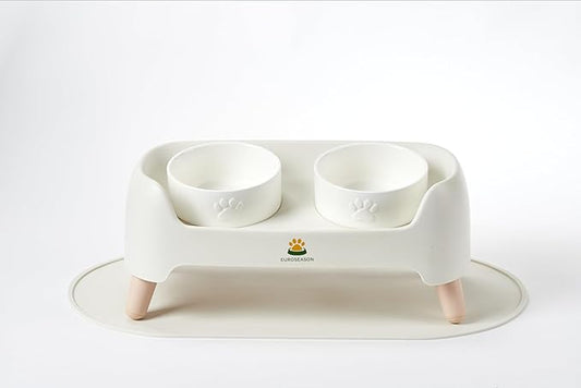 Premium Adjustable Height Ceramic Elevated Dog Bowl Set — Modern Ergonomic Raised Feeder for Small to Large Dogs | Luxury Non-Slip Tilted Stand, Easy to Clean Pet Feeding Station (White)