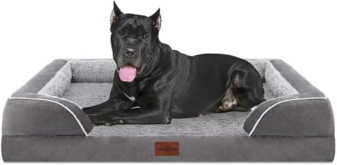 Comfort Expression Orthopedic Dog Bed for Extra Large Dogs 53x42 Inch, Waterproof Supportive Egg Crate Foam XXL Pet Bed with Removable Bolsters, Dog Couch with Washable Cover & Non-Slip Bottom, Grey