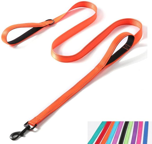 Reflective Nylon Dog Leash Heavy Duty, Two Handles with Padded for Extra Control Outside Durable Training Lead for Small Medium Large Breed Pet Dogs, 4ft Long 1-inch Width, Orange