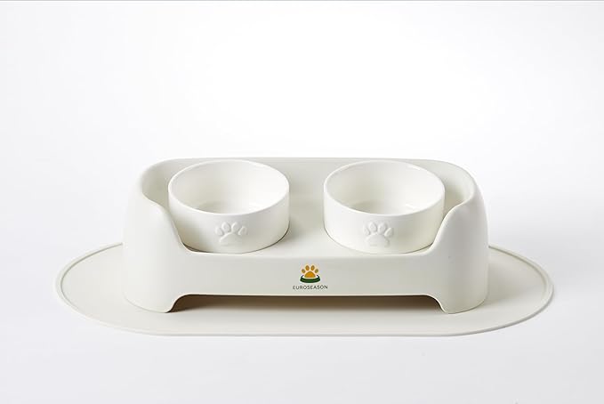 Premium Adjustable Height Ceramic Elevated Dog Bowl Set — Modern Ergonomic Raised Feeder for Small to Large Dogs | Luxury Non-Slip Tilted Stand, Easy to Clean Pet Feeding Station (White)