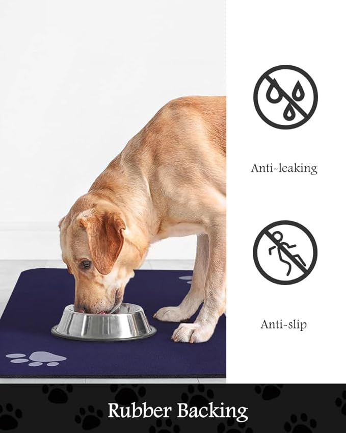 Pet Feeding Mat-Absorbent Dog Mat for Food and Water Bowl-No Stains Quick Dry Water Dispenser Mat-Dog Accessories Pet Supplies-Bowl for Messy Drinkers（Navy,16"x24"