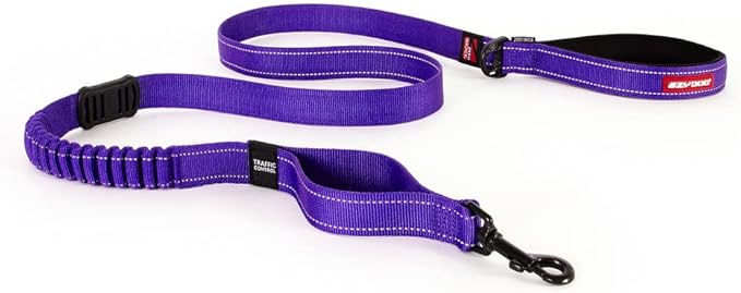 EzyDog Zero Shock Dog Leash - Shock Absorbing Bungee Leash for Dogs That Pull or Excite - Dual Handle and Reflective for Large, Medium, or Small Dogs (72-Inch, Purple)