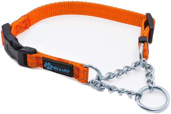 Max and Neo Stainless Steel Chain Martingale Collar - We Donate to a Dog Rescue for Every Collar Sold (X-Small, Orange)