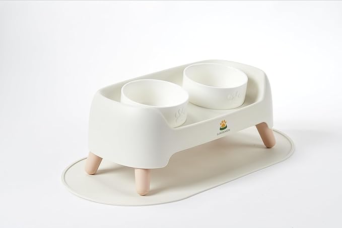 Premium Adjustable Height Ceramic Elevated Dog Bowl Set — Modern Ergonomic Raised Feeder for Small to Large Dogs | Luxury Non-Slip Tilted Stand, Easy to Clean Pet Feeding Station (White)
