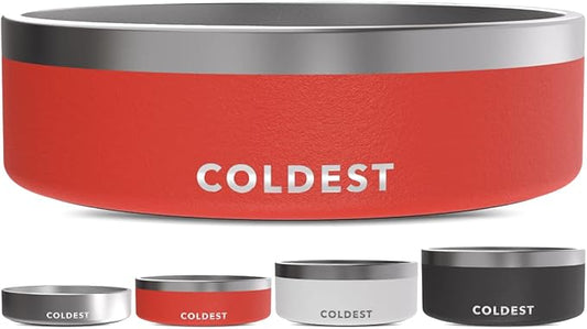 Coldest Dog Bowl - Anti Rust Metal, Non Slip, 3 Layers Insulated Stainless Steel Dog Bowls - Spill Proof & Heavy Duty - Water Bowl for Dogs, Cats & Pets, Dish Washer Safe (42 oz, Crimson Red)