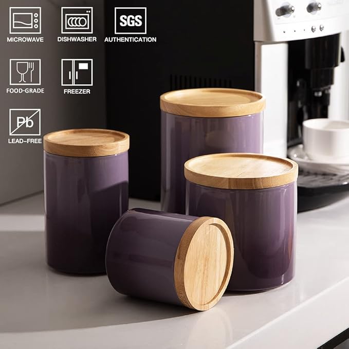 Sweejar Ceramic Food Storage Jar, Stackable Kitchen Canisters, Containers with Airtight Seal Wooden Lid for Serving Ground Coffee, Tea, Sugar, Salt and More - 28 Fl Oz (Gradient Purple)