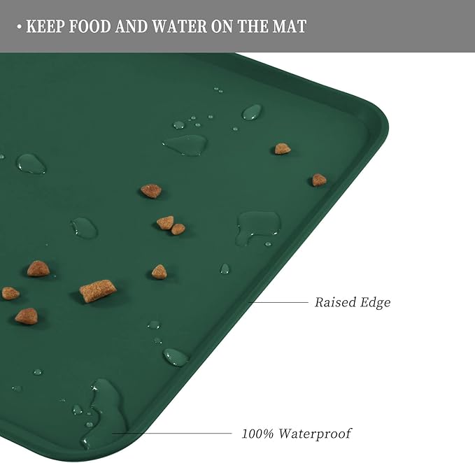 Waterproof Pet Feeding Mat with High Raised Edges, Heavier and Thicker Placemats for Cat Dog Water Bowl with BPA Free, Dogs Cats Food Mats for Messy Drinkers to Prevent Spill and Protect Floors