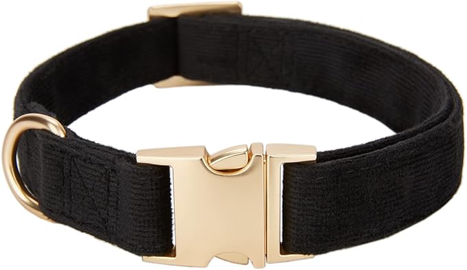Soft Corduroy Fibric Dog Collar with High Grade Metal Buckle, for Large Dogs(Black,Large:17-26")
