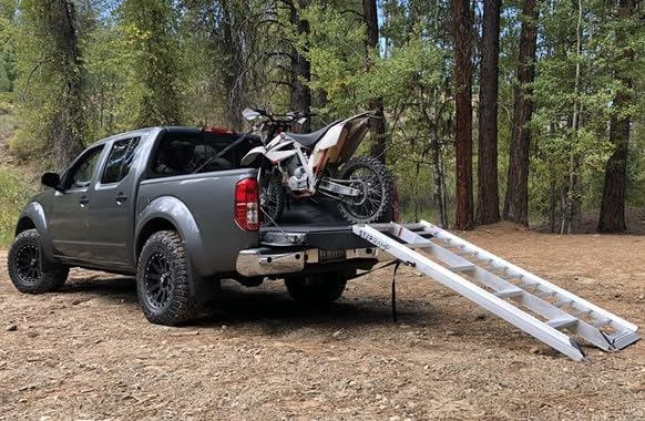 Step Ramp 5 Step Dirt Bike Ramp - Aluminum Folding Loading Ramps for Pickup Trucks with Integrated High Traction Steps & Raised Tire Guide Edges, Ideal Dirtbike Ramps for Pickup Trucks, Powersports
