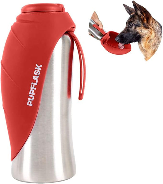 PupFlask Large Dog Water Bottle | 27 or 40 OZ Stainless Steel | Convenient Dog Drink Dispenser | Puppy Travel Water Bowl | Portable Pet Hydration Bottle | Leak Proof | Perfect Size For All Breeds