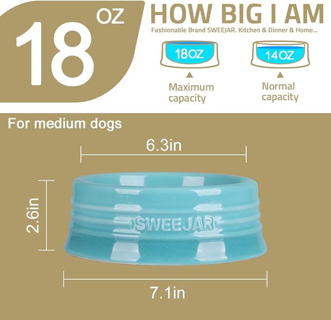 Sweejar Gradient Dog Bowl, Ceramic Dog Food Dish for Medium Dogs and Cat, Porcelain Pet Bowl for Food and Water 18 oz (Gradient Blue)