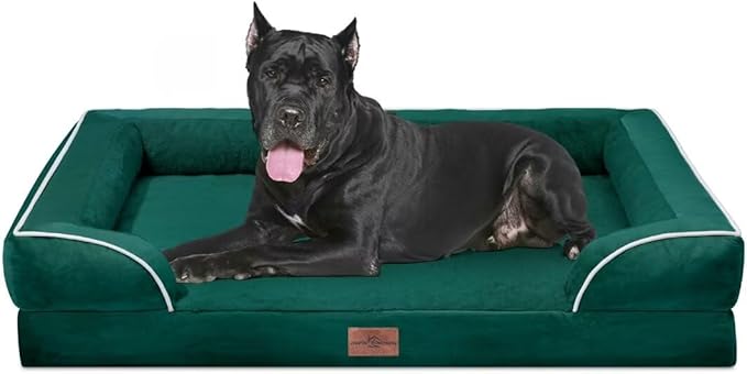 Comfort Expression Orthopedic Dog Bed for Extra Large Dogs 53x42 Inch, Waterproof Supportive Egg Crate Foam XXL Pet Bed with Removable Bolster, Dog Couch with Washable Cover & Non-Slip Bottom, Emerald