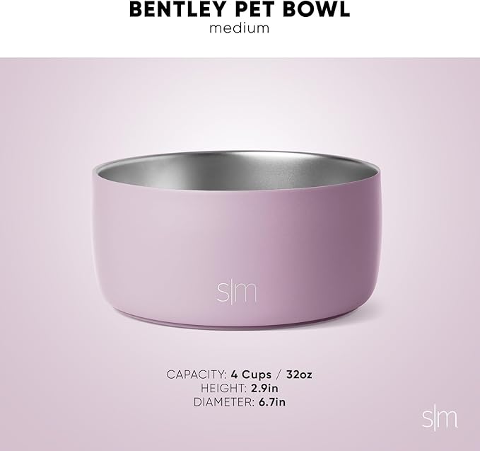 Simple Modern Stainless Steel Pet Water Bowl for Dogs & Cats | Reusable Insulated Stainless Steel Food Bowls for Dog Cat | No Tip No Slip BPA Free | Bentley Collection | Medium (32oz) | Deep Ocean