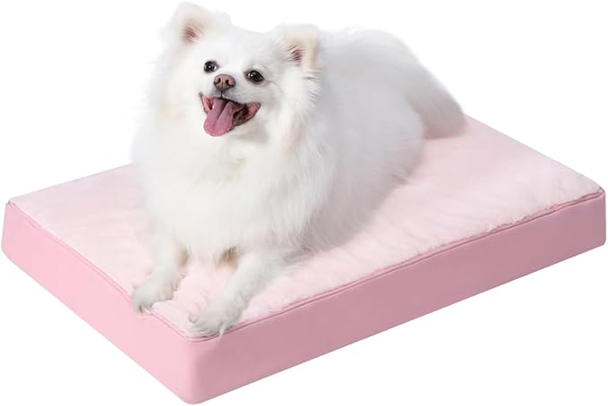 KSIIA Orthopedic Dog Bed Waterproof Dog beds for Medium Dogs Deluxe Plush Washable Pet Mat with Egg Crate Foam & Removable Cover, 29 x 18 Inch, Pink
