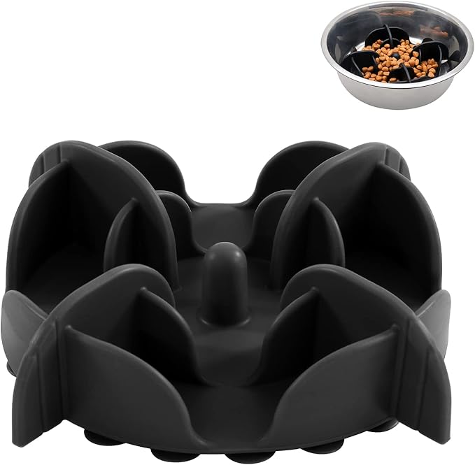 Jaoul Slow Feeder Dog Bowls Insert for Large Breed, 7 Inch Cuttable Slow Feeder Insert with 32 Octopus Suction Cups for Medium Large Size Dog Food Bowl (X-Large, Black)