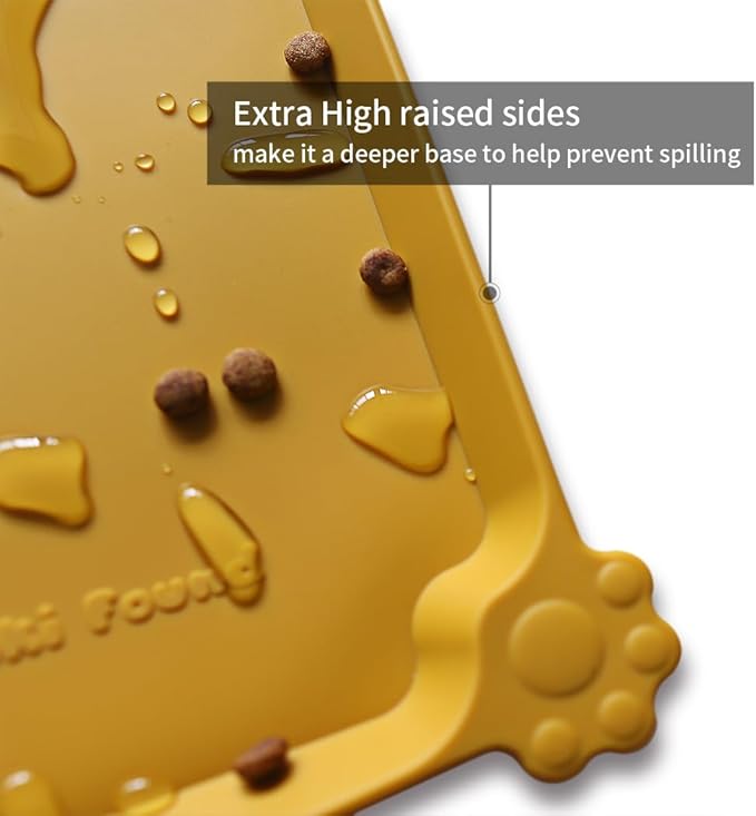 Hoki Found Silicone Pet Food Mats Tray - Dog Pet Cat Feeding Mat - Waterproof Dog Cat Food Mats -Pet Water Mats for Carpet -Honey