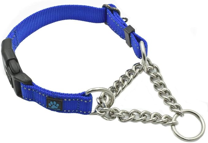 Max and Neo Stainless Steel Chain Martingale Collar - We Donate to a Dog Rescue for Every Collar Sold (Medium, Blue)