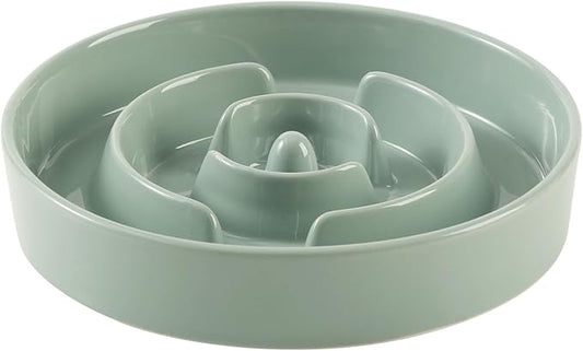 Ceramic 1.6 Cup Slow Feeder Dog Bowl for Medium and Large Breed, 8.2inch Puzzle Dog Food Dish, Anti-Gulping, Stop Bloat, Preventing Choking (Single Bowl-Light Green)