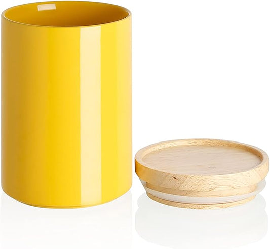 Sweejar Kitchen Canisters Ceramic Food Storage Jar, Stackable Containers with Airtight Seal Wooden Lid for Serving Coffee Bean, Flour, Tea, Cookies and More - 58 Fl Oz(Yellow)