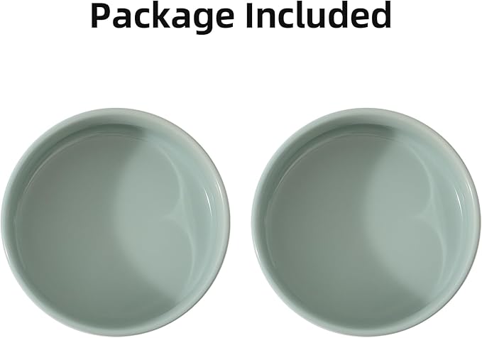 Ceramic 5.1inch Set of 2 Dog and Cat Bowls, 2pcs Anti-Slip Food and Water Feeder Dishes for Puppies, Kitties, Cats(2 Bowls, Light Green)